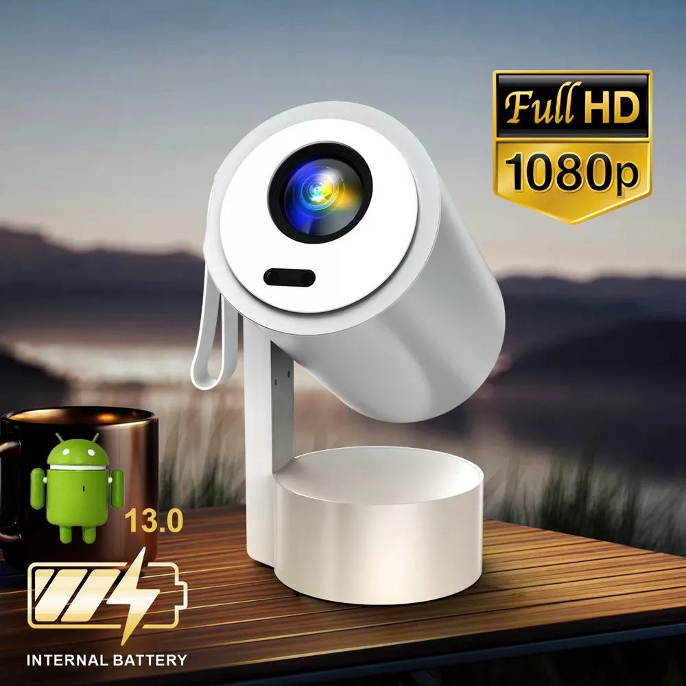 Smart HD 1080P LED Projector with Auto Focus, Android 13 & Built-in Battery