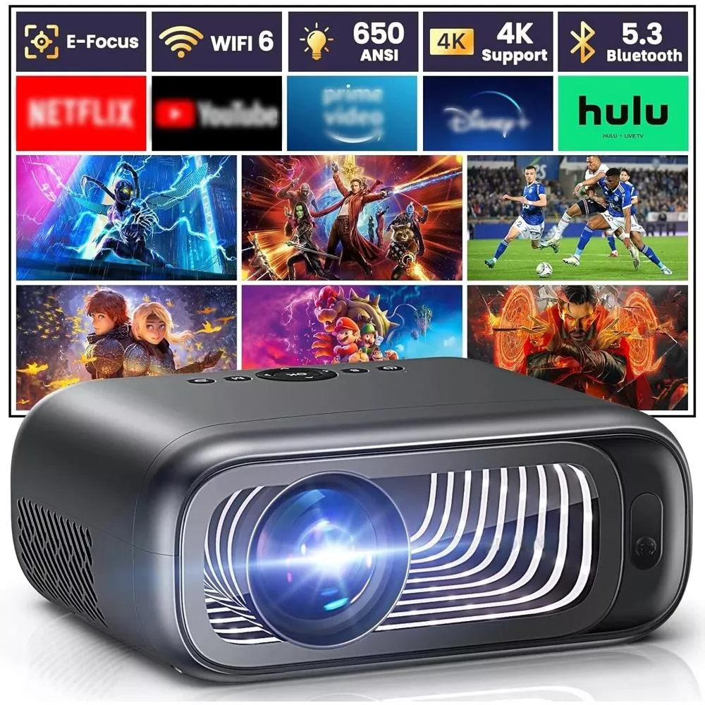 Ultra Bright Full HD 1080P 4K Smart Projector with WiFi 6 & Bluetooth 5.3