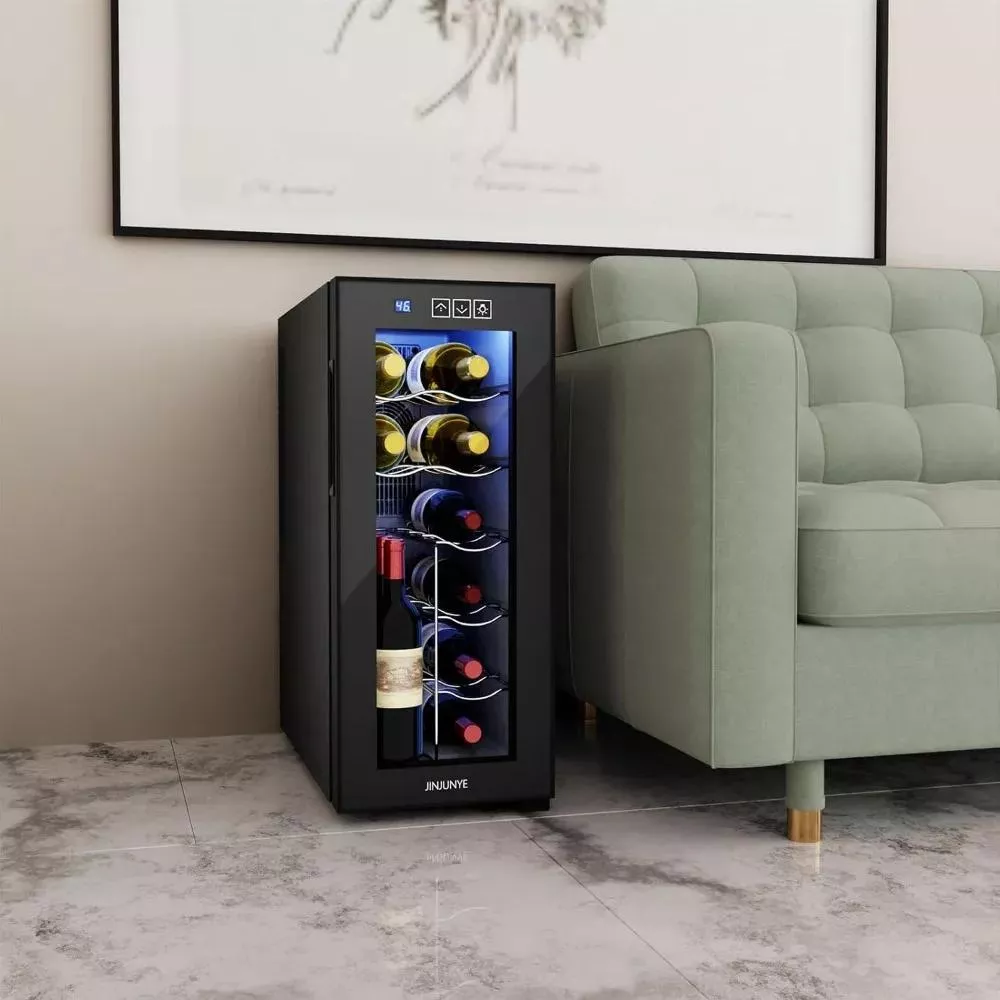 12-Bottle Wine Cooler, Freestanding Wine Fridge with Digital Temperature Control, Adjustable LED Light
