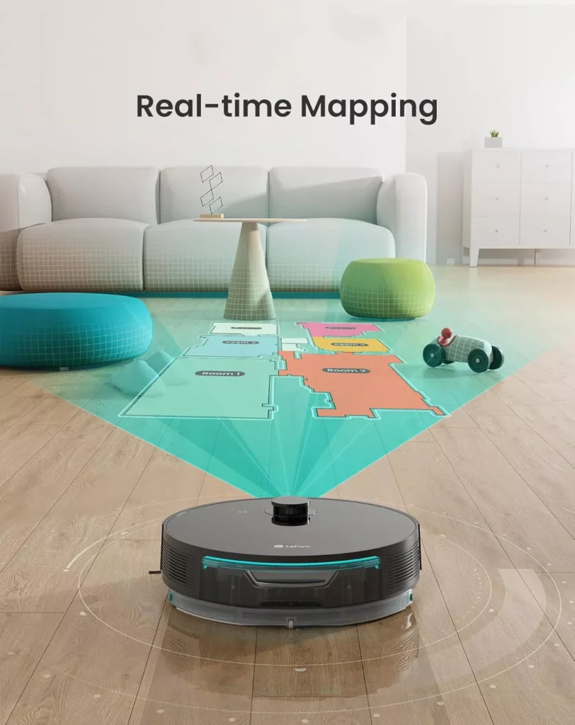 Smart Robot Vacuum Cleaner with Mop, 6000pa Suction, Laser Navigation
