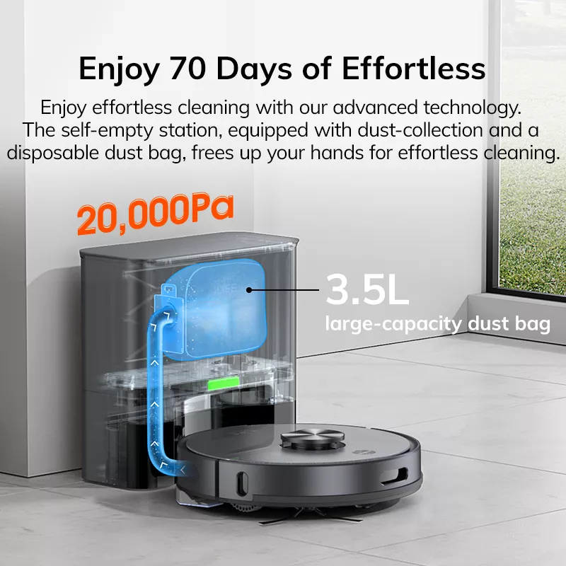 Smart Robot Vacuum Cleaner with 5000 Pa Suction and Auto-Empty Dock