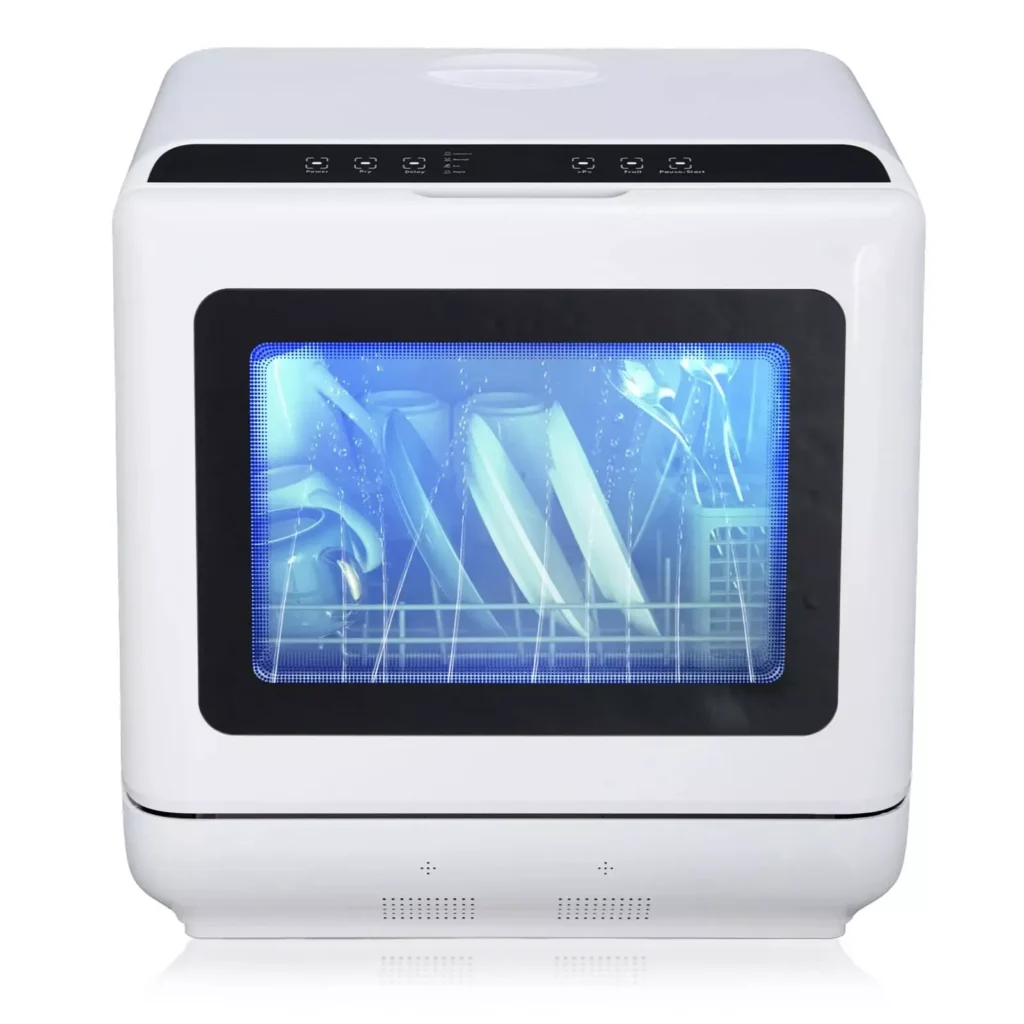 Compact Countertop Dishwasher with Built-in Water Tank, 360° Cleaning, 5 Wash Cycles