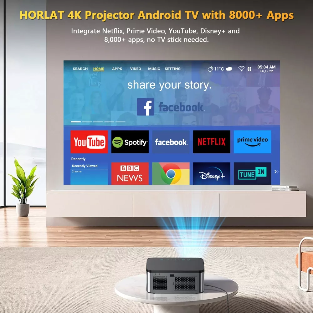 25000 Lumens 1080P Android Projector with Auto Keystone and 4K Support