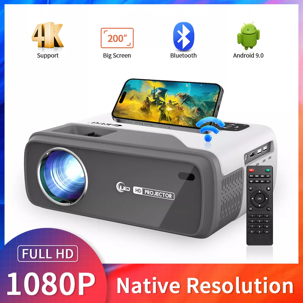 1080p Full HD Smart Projector with 4K Support, WiFi, and Bluetooth