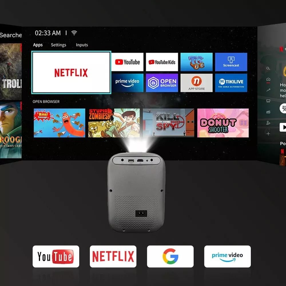 1080P High-Definition Smart Home Theater Projector with Dolby Audio, Dual-Band WiFi, and Keystone Correction