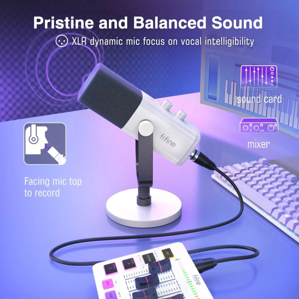 FIFINE Dynamic Microphone with Headphone Jack/RGB/Mute – Ultimate Recording & Gaming Mic