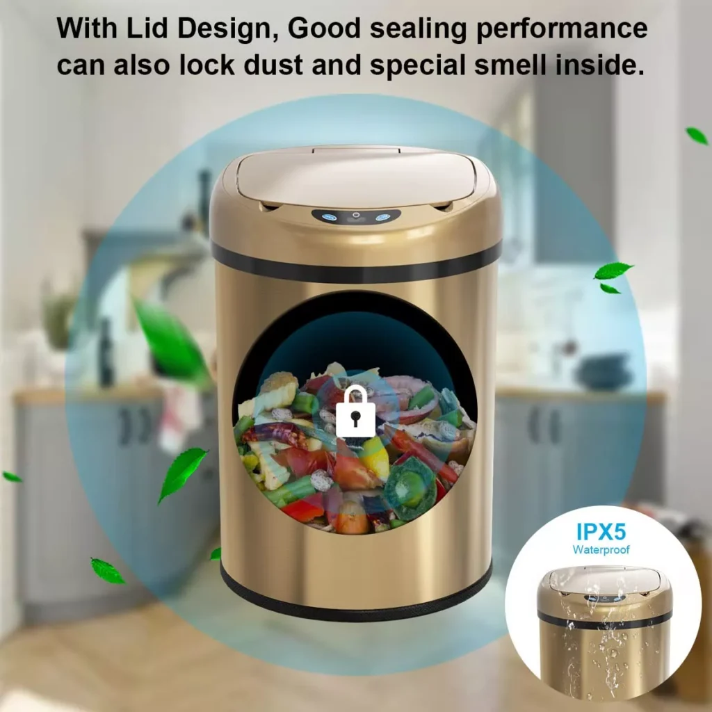Luxury Gold Sensor Trash Can – 6L/8L/12L Infrared Motion & Touch Sensing
