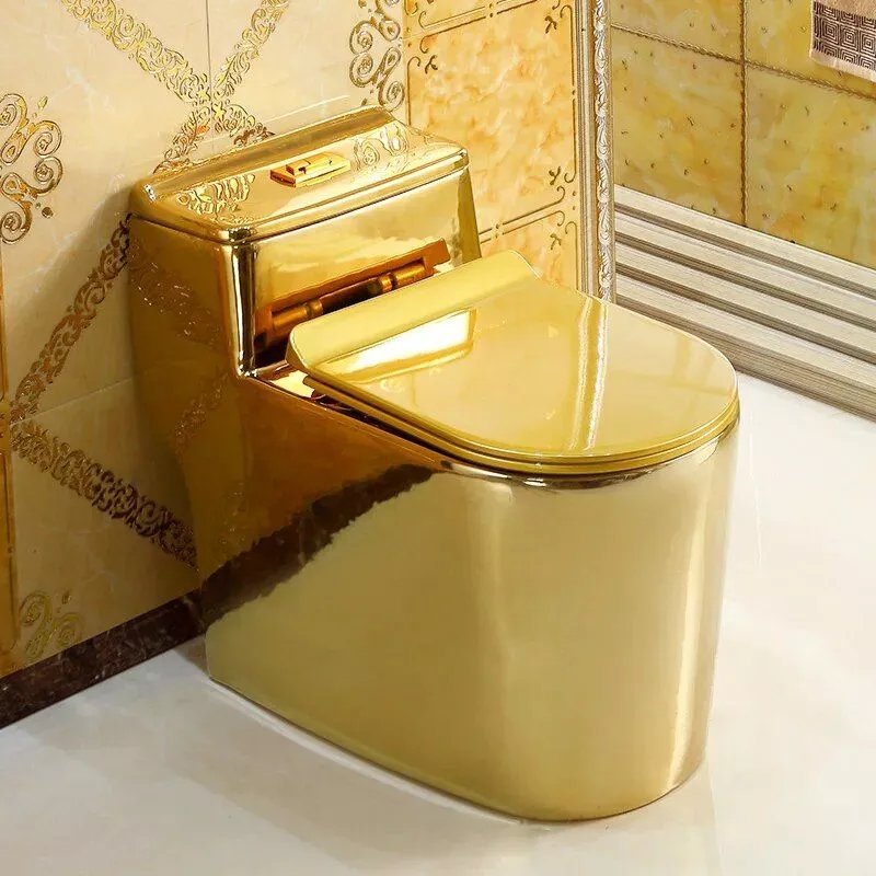 European Elegance Golden Ceramic Toilet with Dual-Flush and Super Vortex Siphon