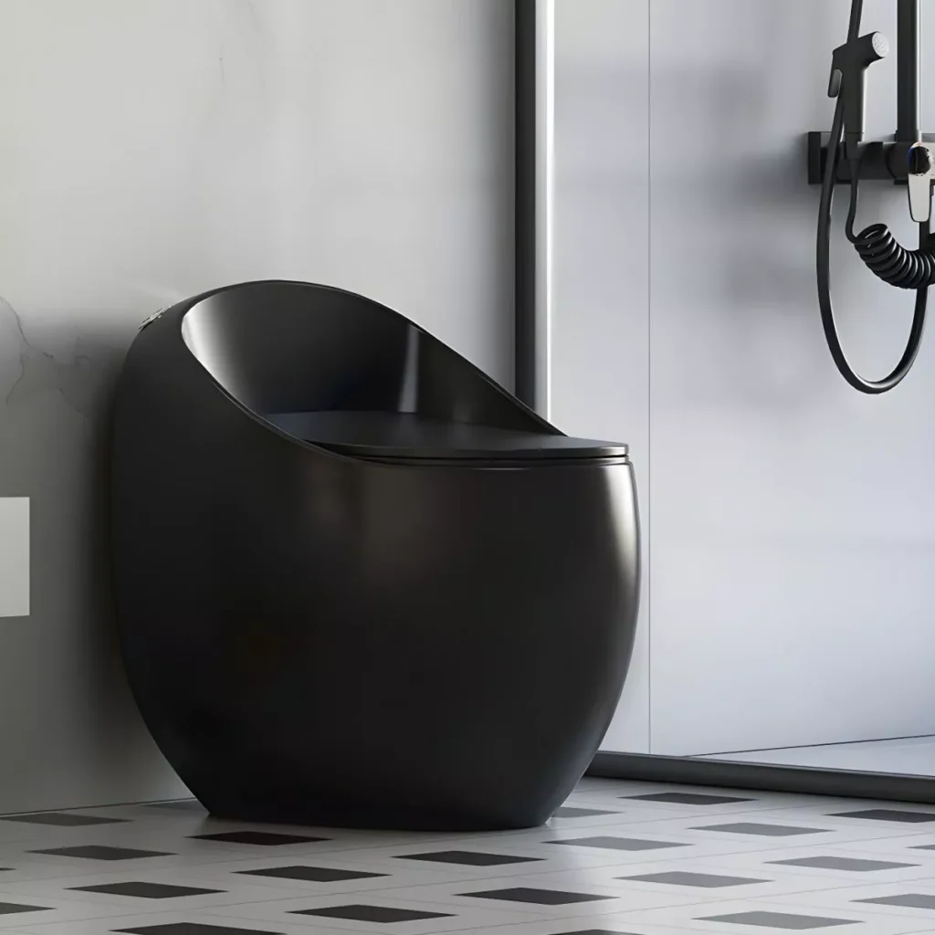 Matte Black Siphon Jet Toilet – Compact Egg-Shaped Design
