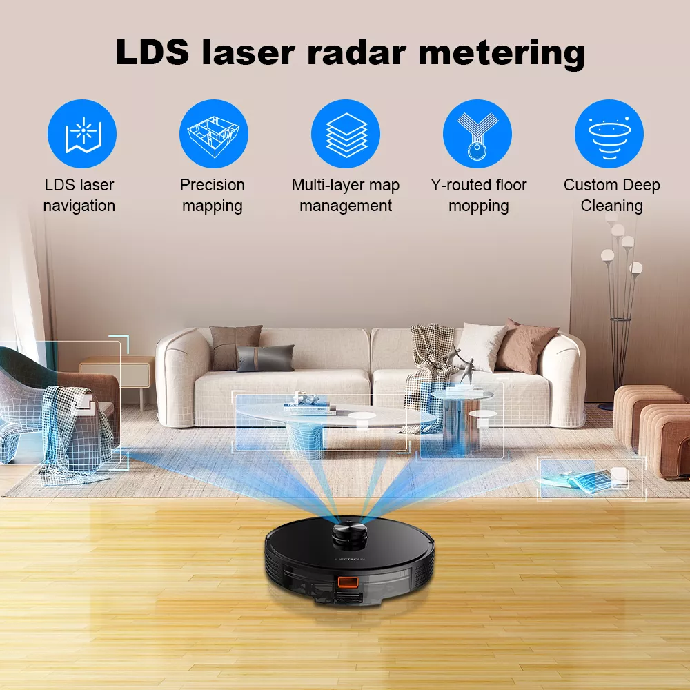Smart Laser Robot Vacuum Cleaner with Wet & Dry Mopping, 6500Pa Power