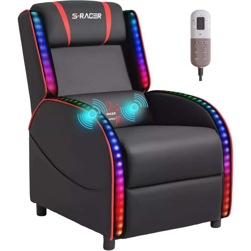 LED Gaming Recliner Chair with Massage & RGB Lights