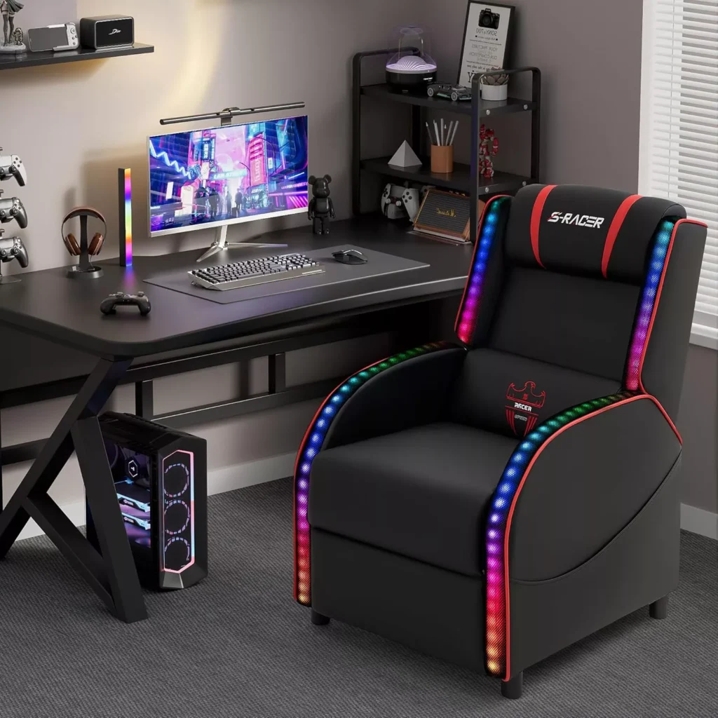 LED Gaming Recliner Chair with Massage & RGB Lights