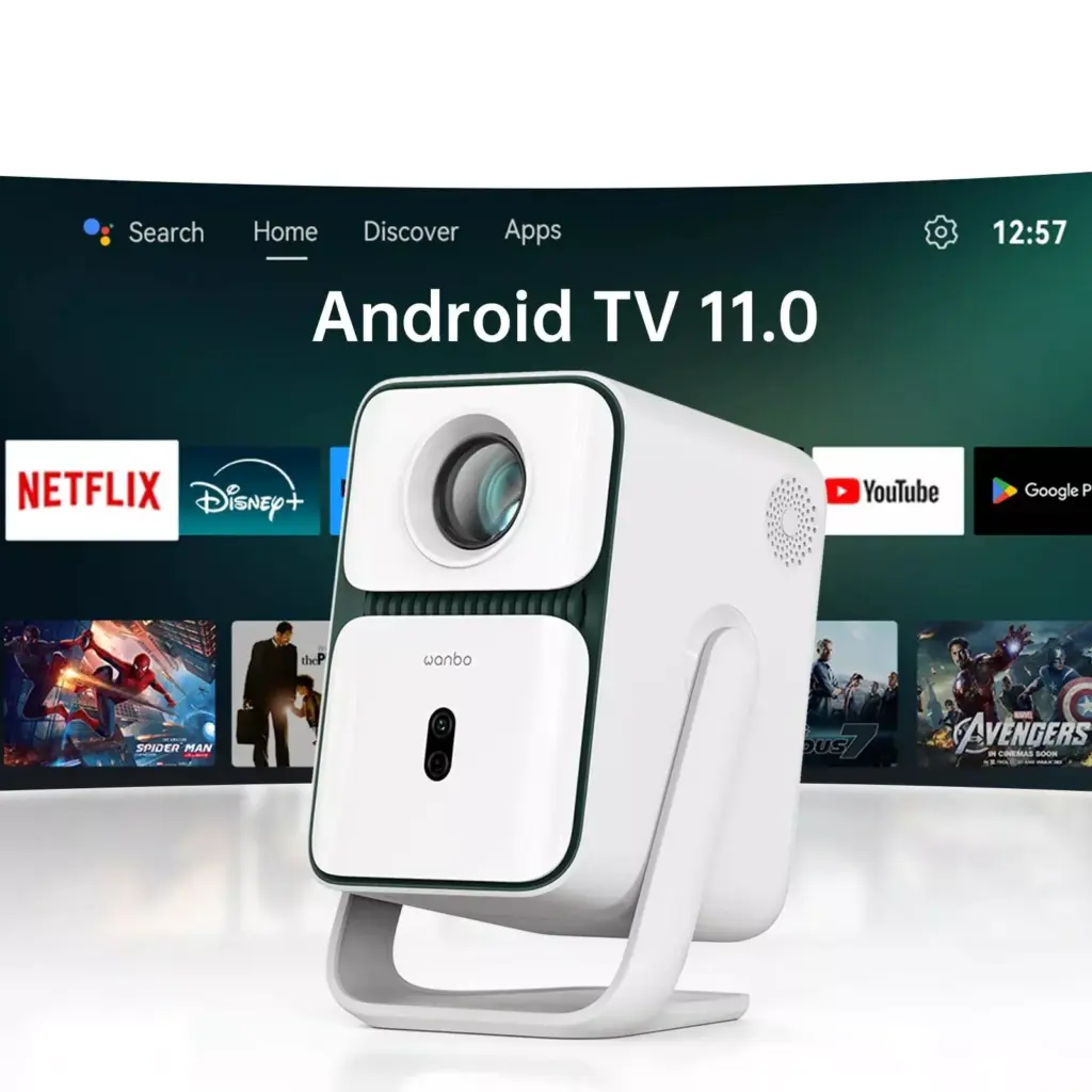 1080P Smart Home Projector with 4K Support, Android TV & 120° Rotation