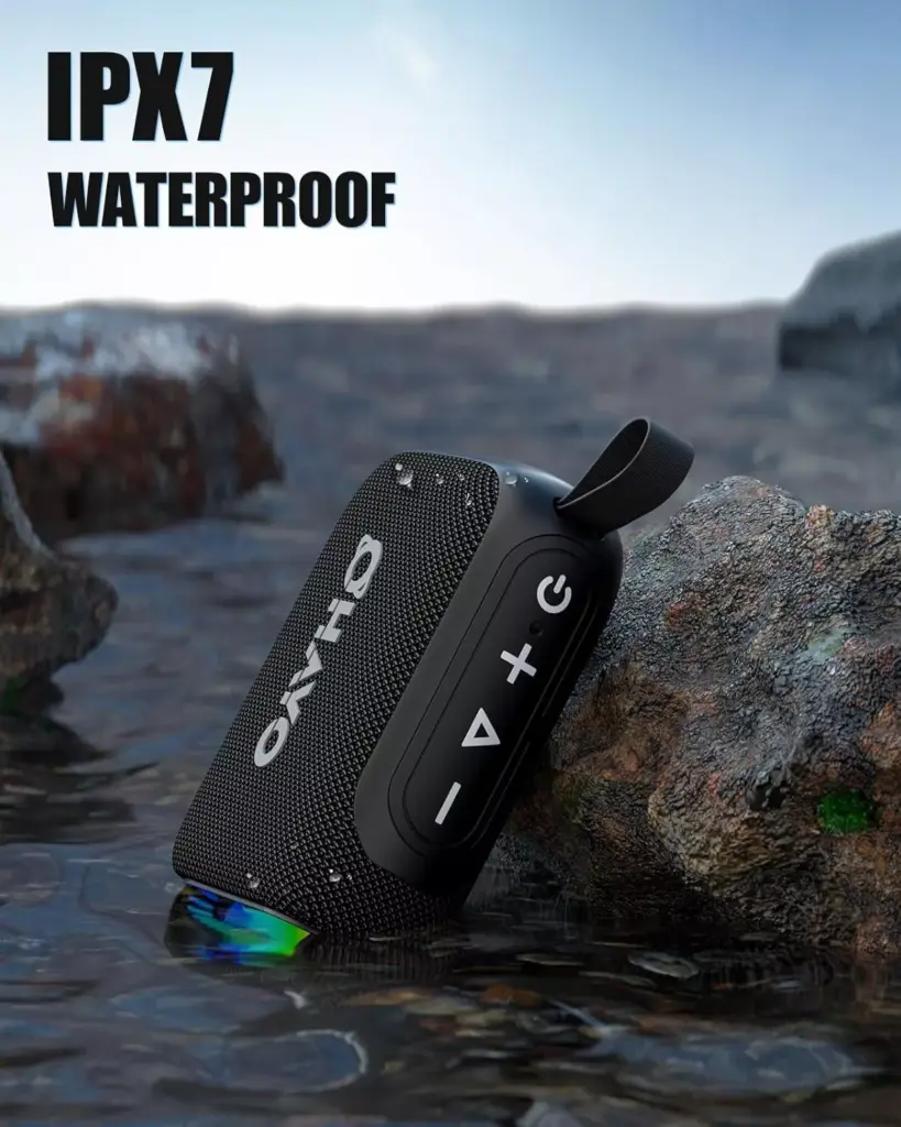 Waterproof Bluetooth Speaker with Deep Bass, RGB Lights & 24H Playtime