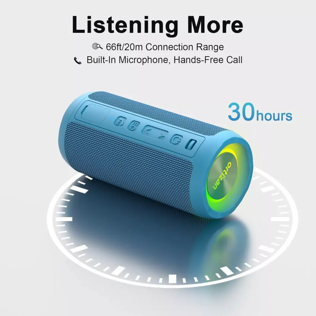 Portable Bluetooth Camping Speaker, Waterproof, 30H Battery, RGB Lights