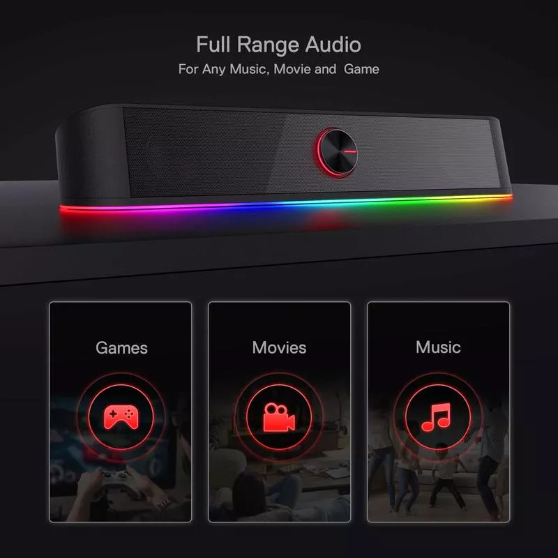 RGB USB Desktop Soundbar with Dynamic Audio-Light Sync – 16″ 2.0 Channel