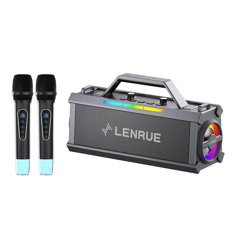 200W Bluetooth Speaker with Shock Bass, Colorful Lights & Dual Mics