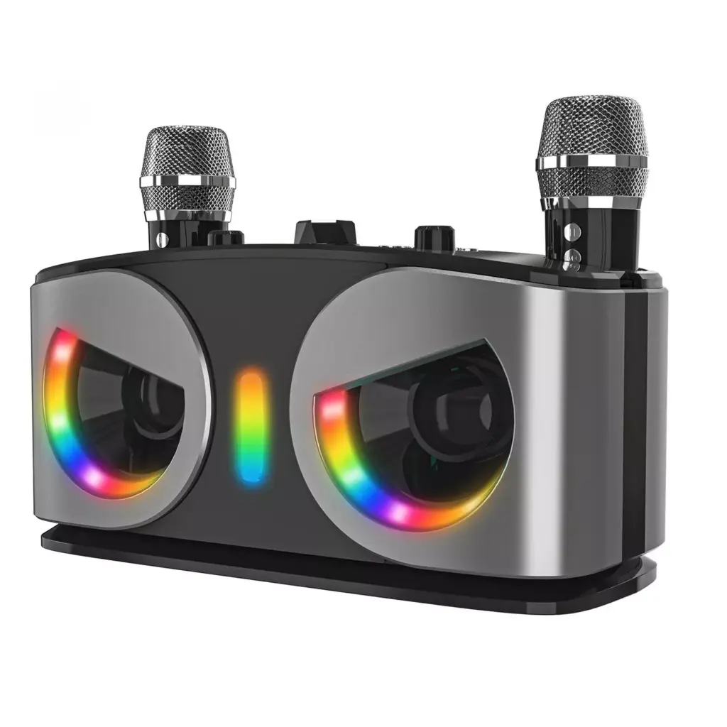 Powerful Bluetooth Karaoke Speaker with Dual Mics & Colorful Lights