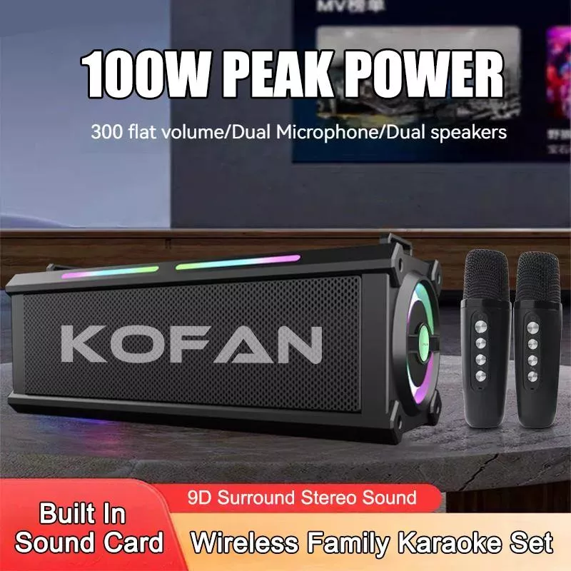 100W Bluetooth Karaoke Speaker with Subwoofer, Lights & Dual Microphones