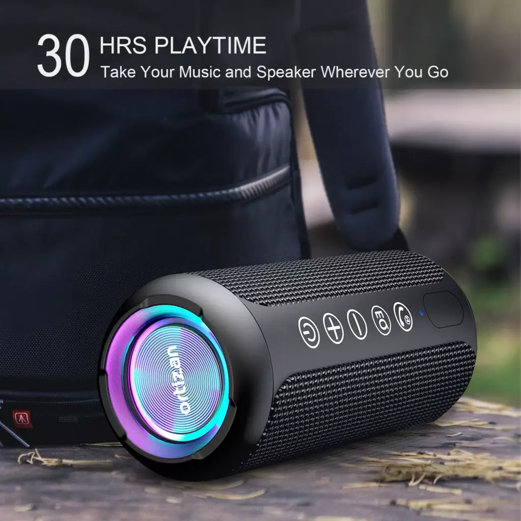 Portable Bluetooth Speaker with Lights, HD Stereo, Waterproof, 30H Playtime