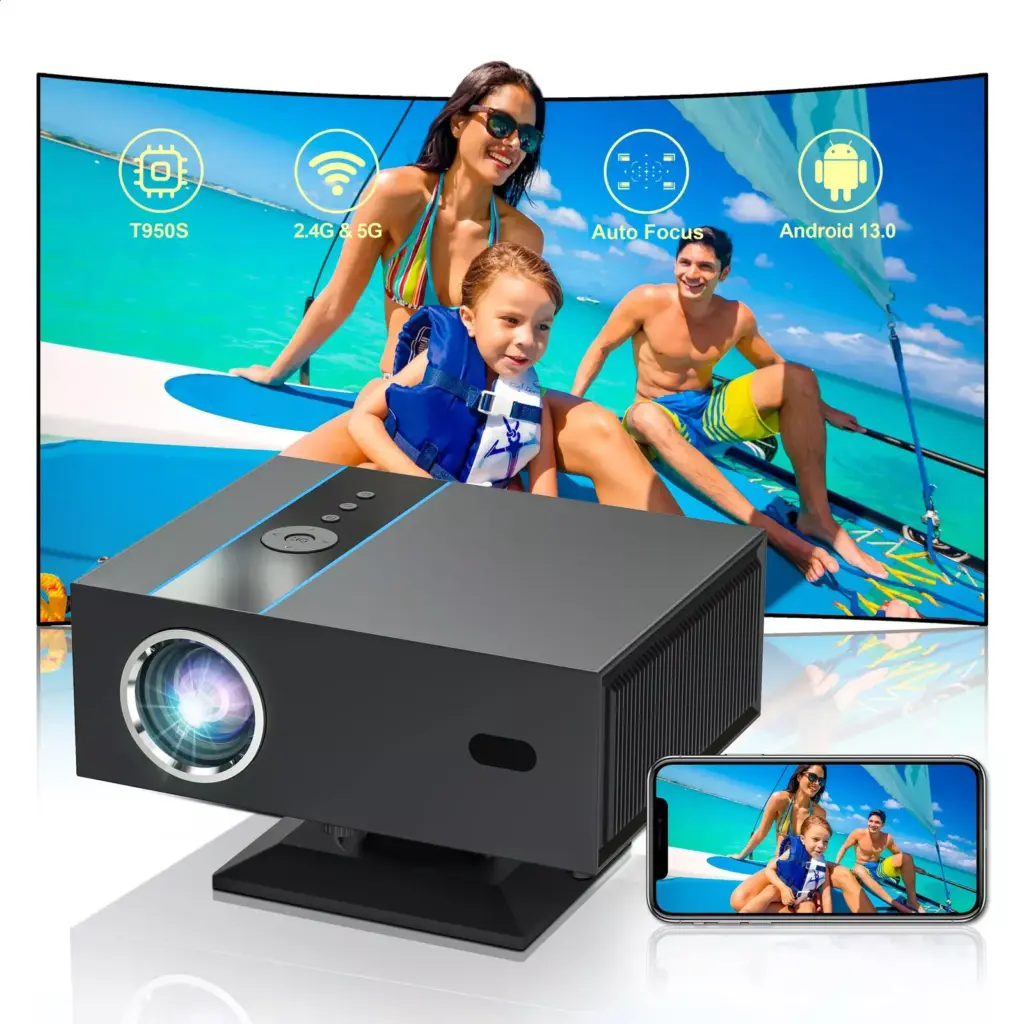 Full HD 1080P Mini Projector with Android 13, 380 ANSI Lumens, WiFi & Bluetooth