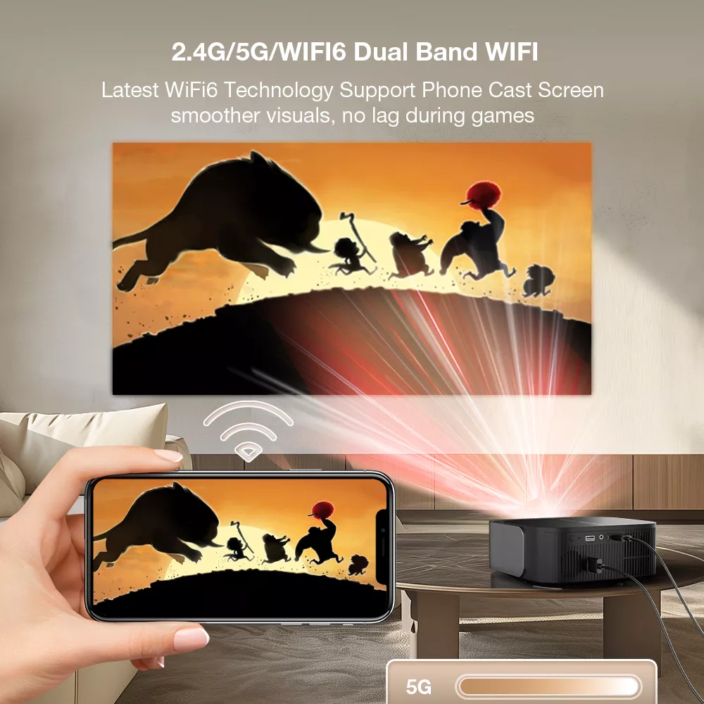 1080P LCD Home Projector with 120″ Screen, WiFi 5G, Bluetooth, Auto Keystone