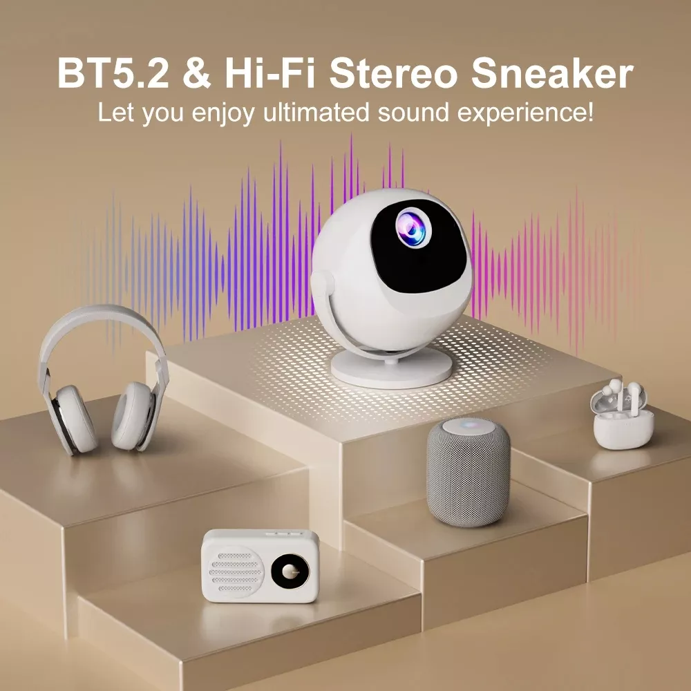 Portable HD 720P Projector with Android 11, Bluetooth, Dual WiFi