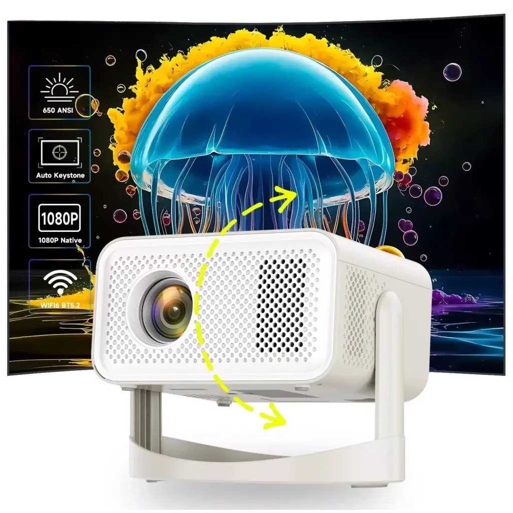 4K Portable Home Projector with Auto Focus, Bluetooth, Android 11 & 360° Cinema