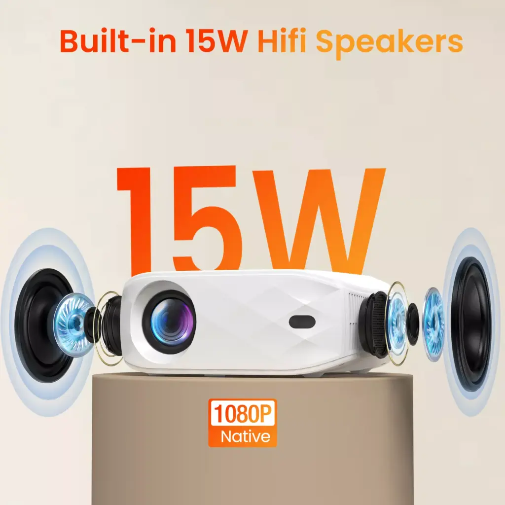 1080P WiFi Bluetooth Projector with Screen, Portable Home Theater up to 300″