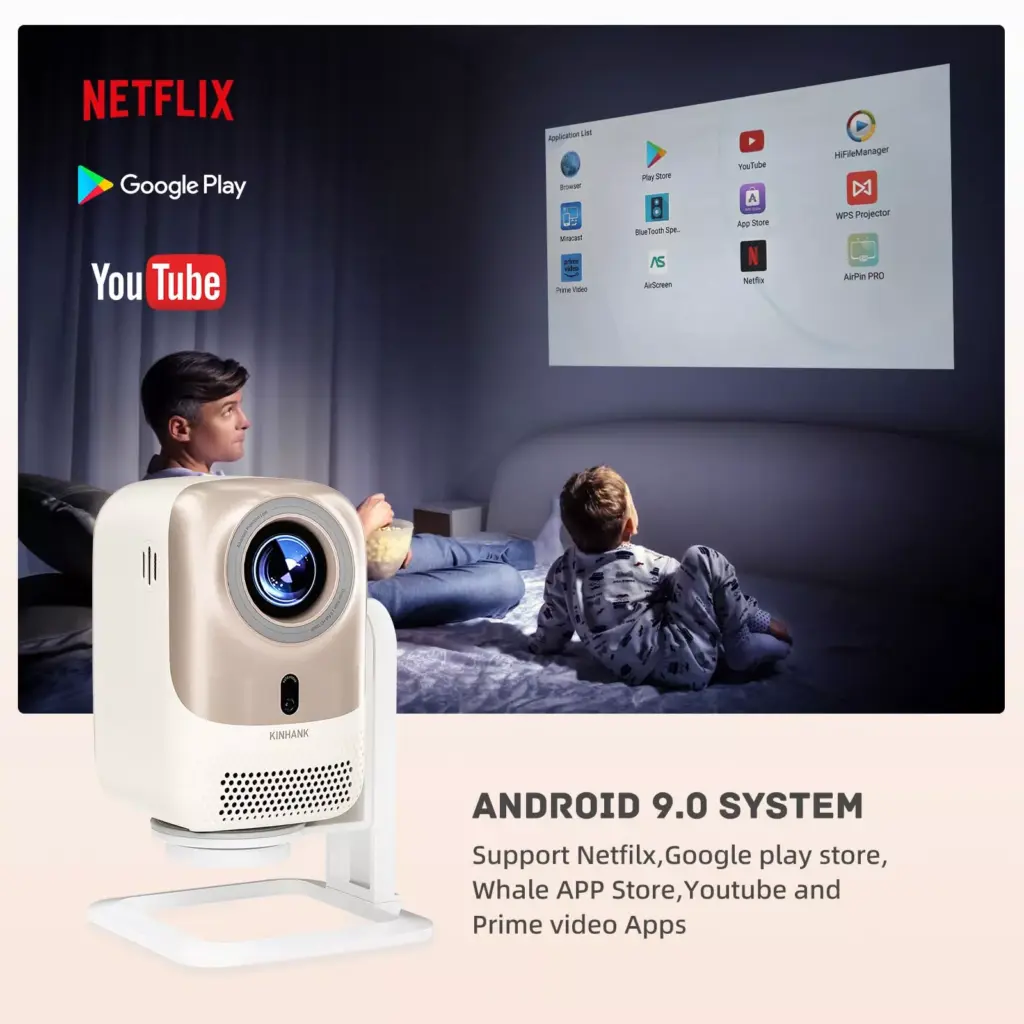 4K Portable Smart Projector with Auto Focus, WiFi 6, Android & Netflix