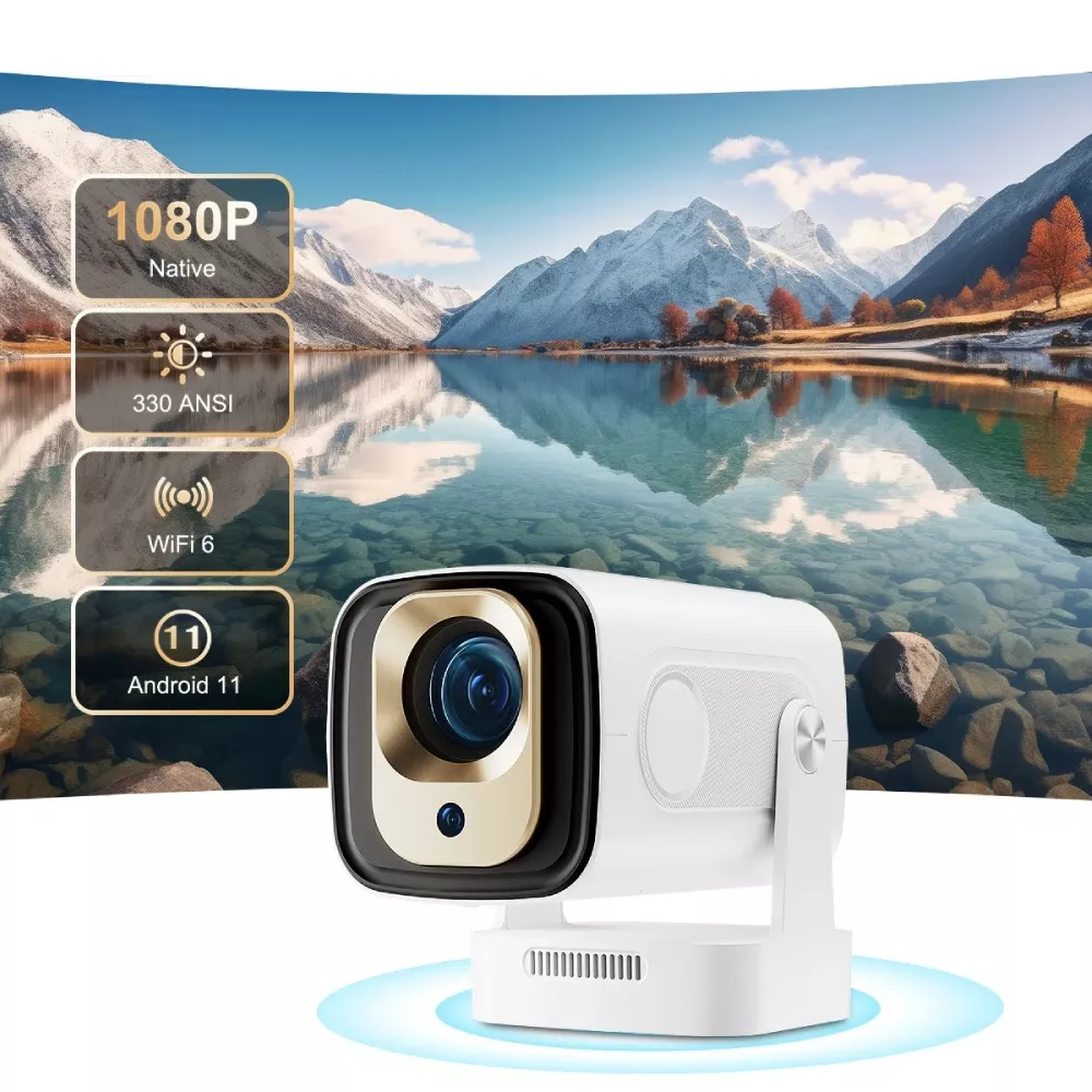 Portable 1080P Android 11 Projector with Auto Focus, WiFi6, and BT5.4