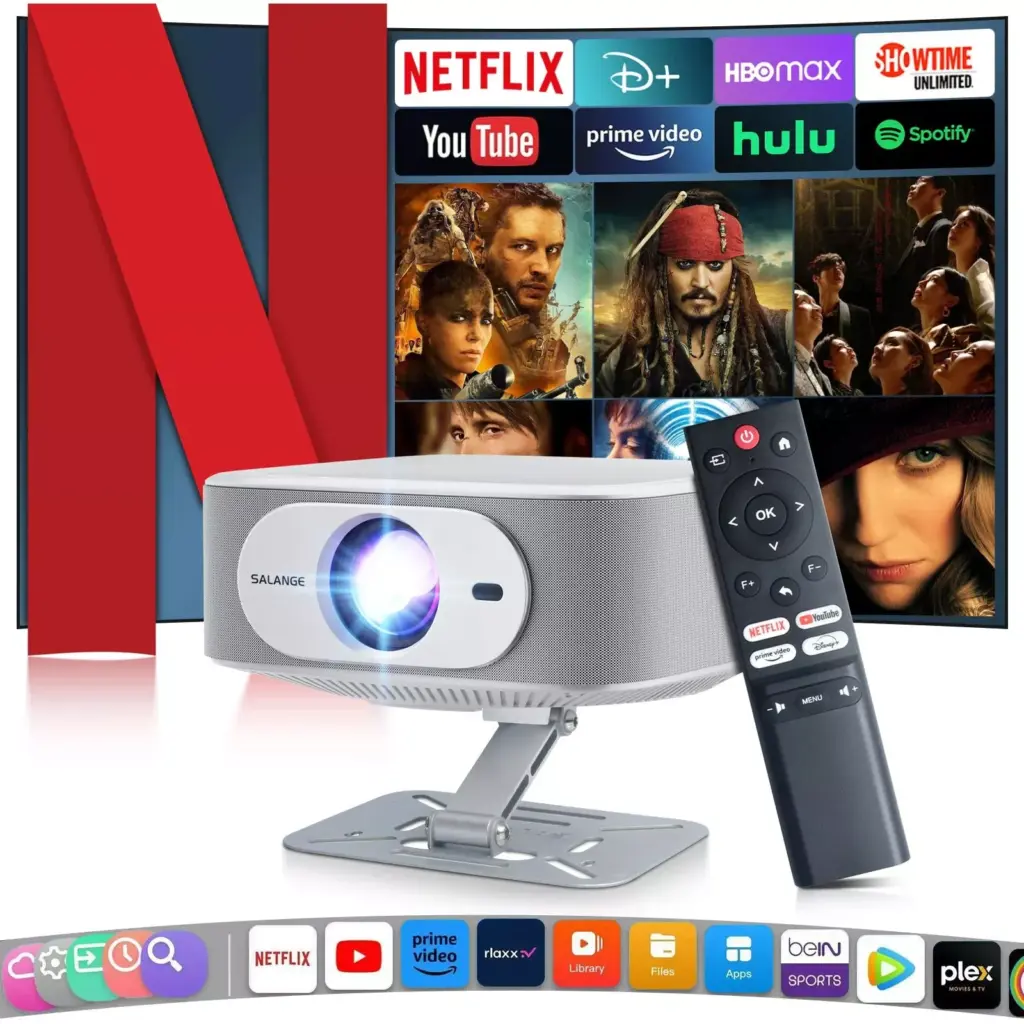 Smart 1080P Projector with Netflix, 4K Support, Bluetooth, WiFi6, Auto Focus