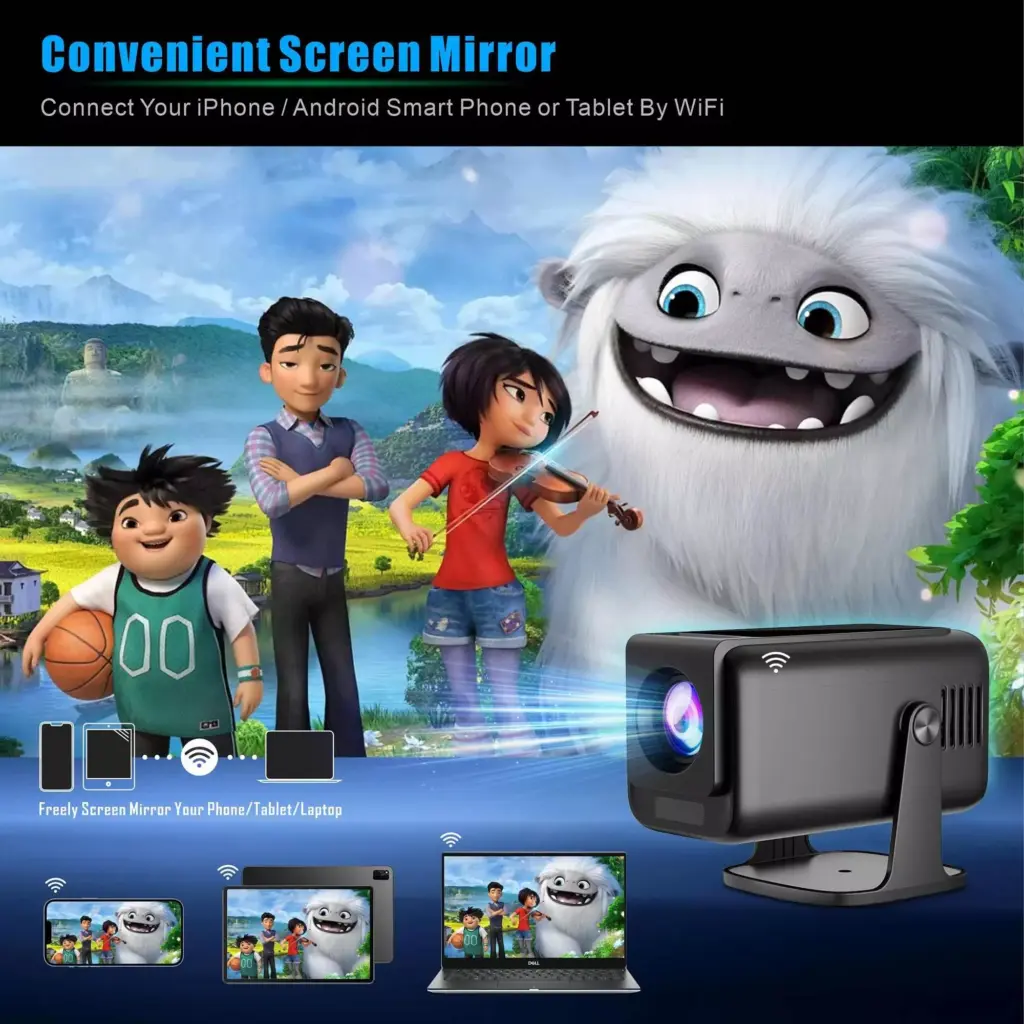 4K Smart Android Projector with Auto Correction, 5G WiFi, and Bluetooth