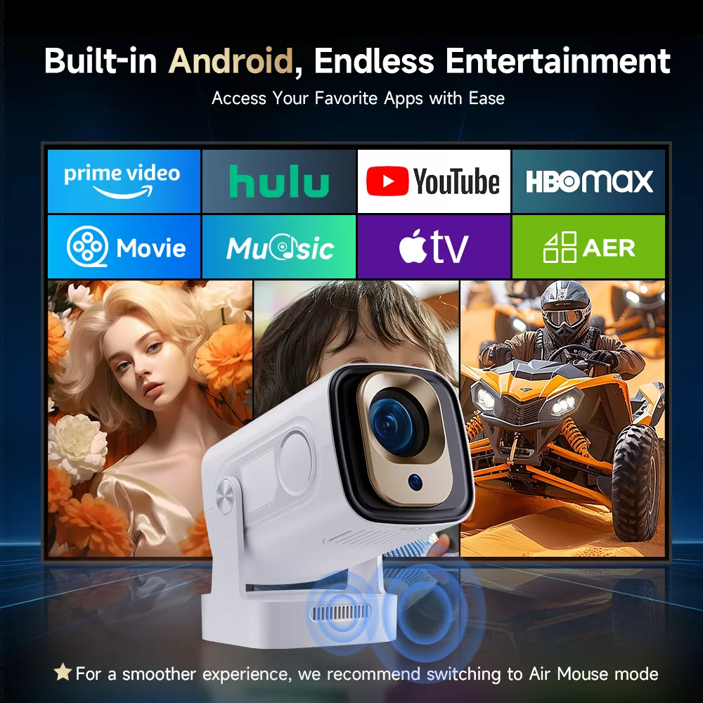 Portable 4K-Supported 1080P Smart Projector with Auto Focus & Voice Control