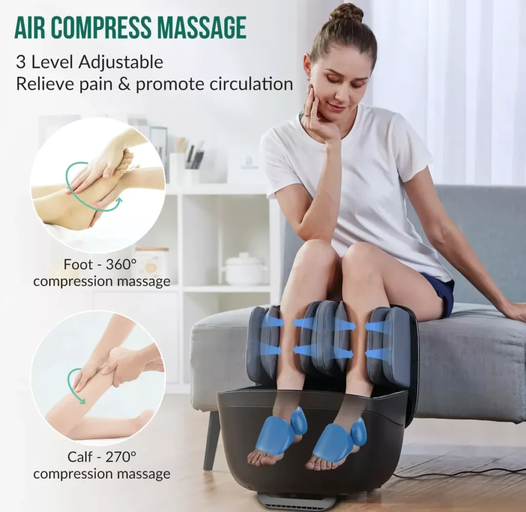 2-in-1 Foldable Foot and Leg Massager with Heat, Shiatsu, Compression & Ottoman