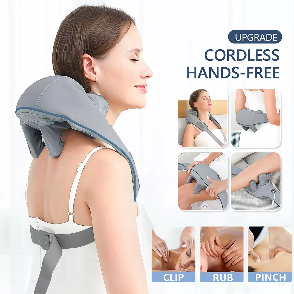 Wireless Neck and Back Massager with Kneading and Heat